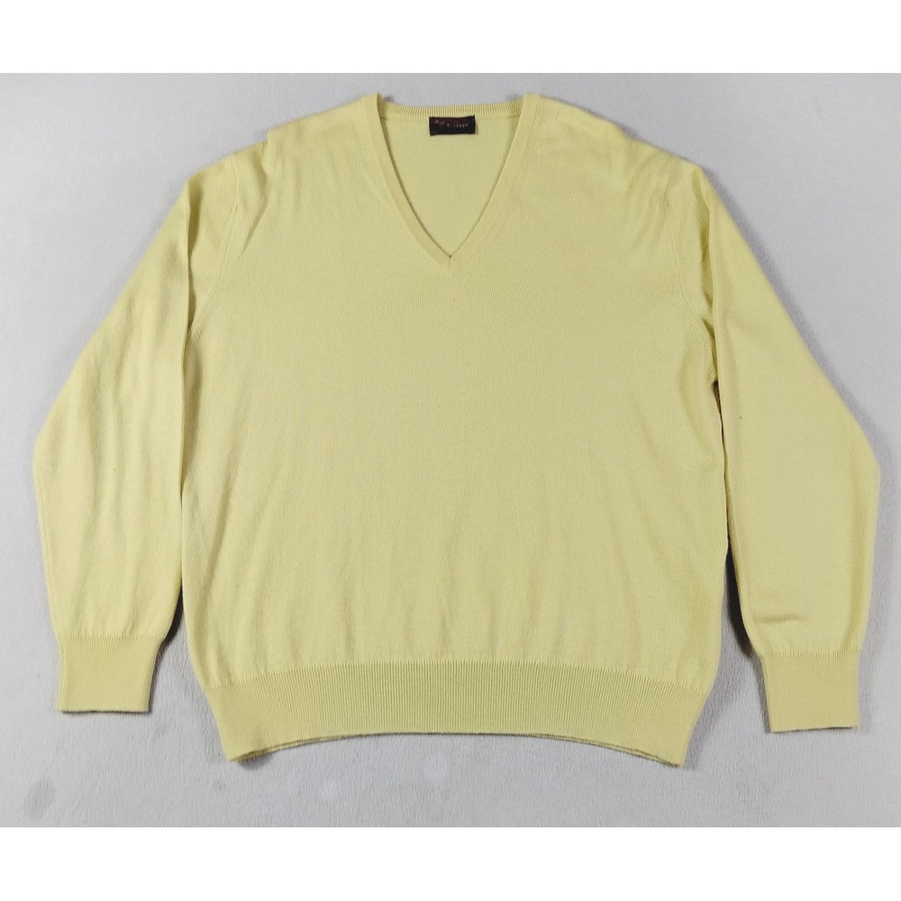 Jealfer Sweater Mens Medium Yellow Vintage V Neck Wool Blend Pullover 0101000